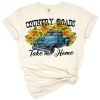A rustic truck with cowhide print and sunflower accents in a western country art style.