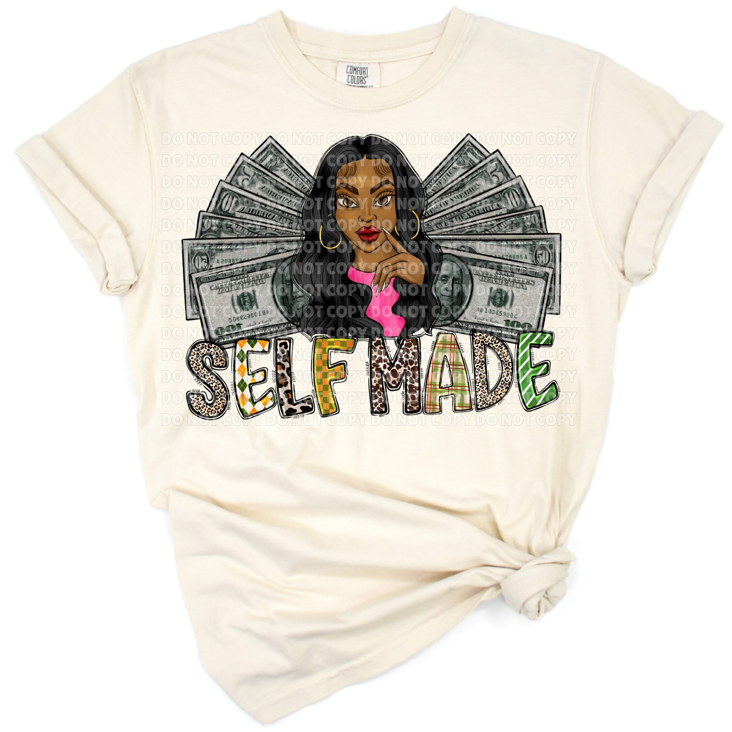 Illustration of an afro woman with business and money elements expressing empowerment.