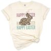 A stacked bunny featuring cheetah and leopard animal prints with a cheerful Easter theme.