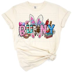 A cute western-style bunny with teacher accessories for Easter.