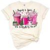 Three pastel pink coffee cups with sugar and spice elements in a Christmas theme.