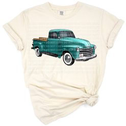 Hand drawn illustration of a vintage western truck from the front view with rustic farm details.