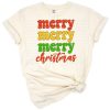Modern festive artwork with repeated Merry Christmas text arranged for a cheerful holiday style.