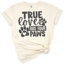 A heartwarming design with paw prints and a love theme for animal lovers.