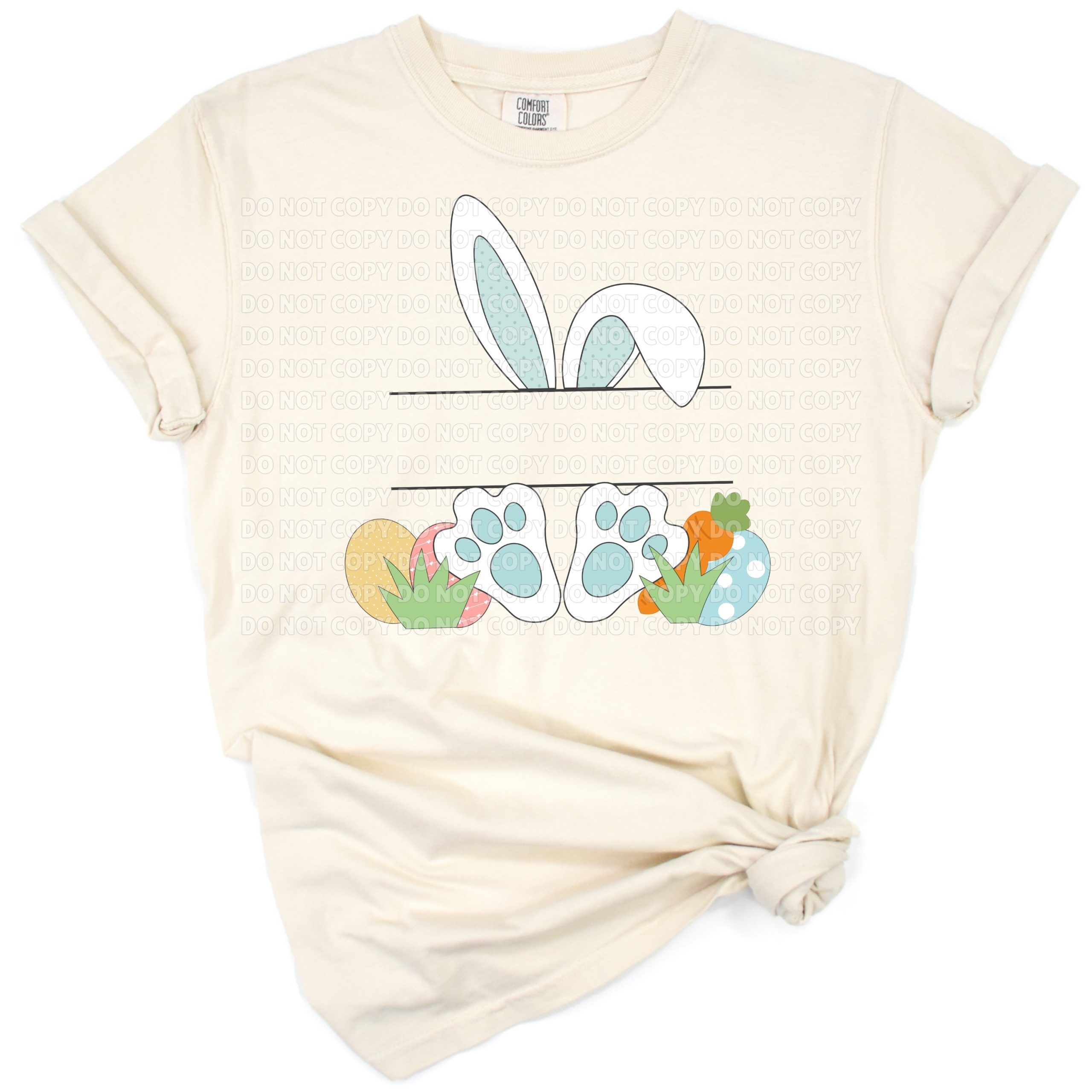 Two adorable sibling bunnies with pastel accents, holding an Easter egg and space to personalize with a name.