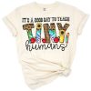 A playful design featuring a leopard print apple and pencil with fun lettering for teachers.
