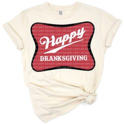 A cartoon turkey with a humorous expression and playful Thanksgiving lettering.