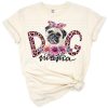 Watercolor pug wearing a bandana with pink flowers and leopard print accents.