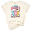 Cute bunny with Easter eggs and phlebotomist tools in a cheerful spring setting.