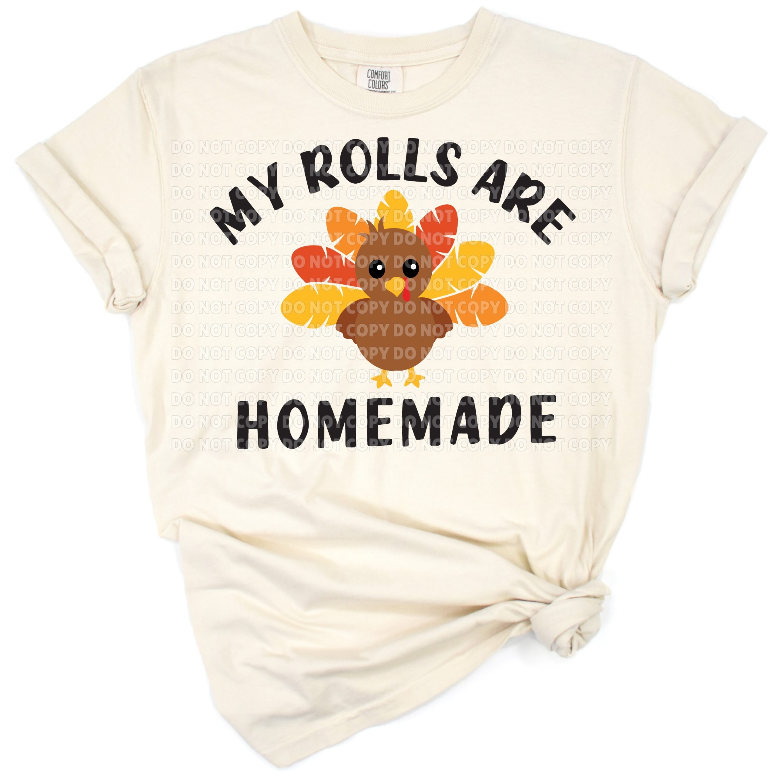 Playful grunge typography with the phrase My Rolls Are Homemade and simple Thanksgiving accents.
