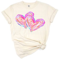 Watercolor illustration of colorful hearts in a playful love theme.