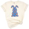 Blue bunny with gold glitter floral accents in a hand drawn silhouette style.