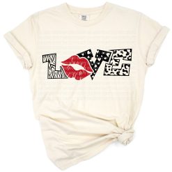 Illustration of lips with a leopard print and love-themed accents.