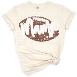 A distressed grunge text design with a football and the phrase mama in bold sporty letters.
