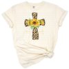 A floral and leopard print cross with sunflowers and faith accents in a cheerful Easter theme.