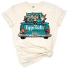 A cheerful farm truck filled with cute animals and Easter decorations in a vintage country style.