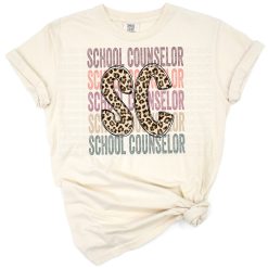 Stacked school counselor text with cheetah and leopard animal print pattern.