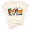 Whimsical pumpkins and football design with cozy autumn elements
