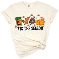 Whimsical pumpkins and football design with cozy autumn elements