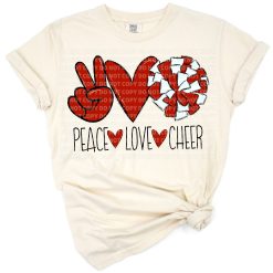 A bold graphic of a cheerleader in red, black, and white with dynamic spirit theme.