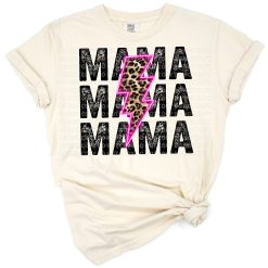 Stacked pink mama text with cheetah and leopard prints and a neon lightning bolt accent.
