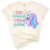 A colorful magical unicorn celebrating the 100th day of school with festive accents.