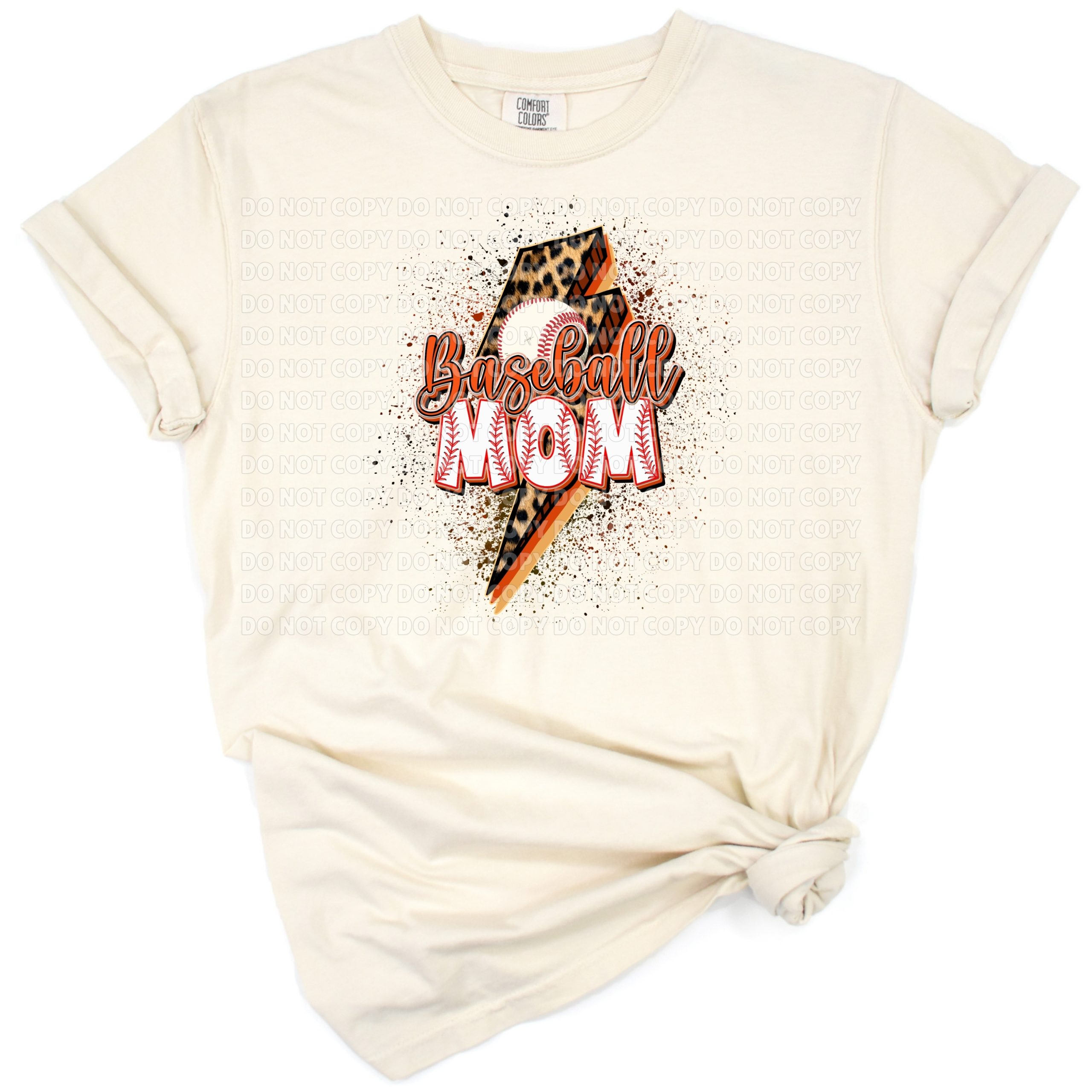 An orange baseball with cheetah print and the word Mom in a vintage style.