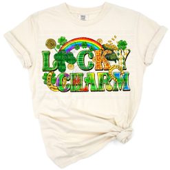 A playful green shamrock design with a lucky charm theme for St. Patrick’s Day.