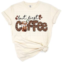 A boho western coffee design with leopard print accents and coffee beans.