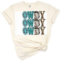 Rustic Western design with turquoise gemstone accents and cowhide pattern.
