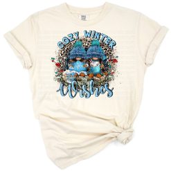 Whimsical gnomes surrounded by snow and cozy winter accents.
