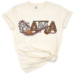 A playful design featuring baseball elements, a glove, and a hot dog with a retro vibe.