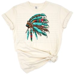 A leopard print, turquoise and cowhide Native-inspired headdress in a bold boho western style.