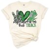 Retro design with peace symbol, heart, and green running shoes for track fans.