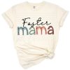 Funky brushstroke artwork in pink and navy with the words Foster Mama