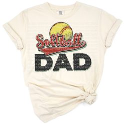 Retro style illustration of a dad theme with softball elements in a vintage distressed look.