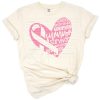 Heart with a pink cancer awareness ribbon and supportive design elements.