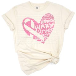 Heart with a pink cancer awareness ribbon and supportive design elements.