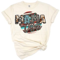 Western inspired mama design with Aztec, serape, and cowhide accents in a boho style.