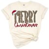 Festive Merry Christmas text with leopard print accents and grunge details.