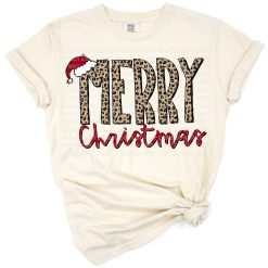 Festive Merry Christmas text with leopard print accents and grunge details.