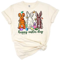 Illustration of Easter eggs with various sports patterns in a colorful spring setting.