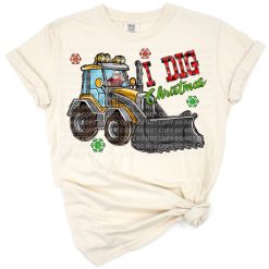 Santa Claus driving a backhoe loader in a western Christmas scene.