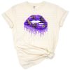 Illustration of lips in Mardi Gras colors of purple, green, and yellow with a playful grunge style.