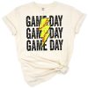 A distressed stacked Game Day softball design with a bold lightning bolt accent.