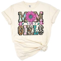A western retro style mom with two girls in a vibrant graphic design.