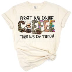 Playful western coffee saying with leopard print and retro lettering.