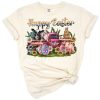 A colorful retro truck filled with cute farm animals and Easter decorations.