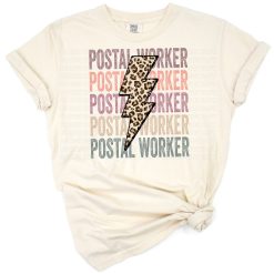 Stacked postal worker lettering with a distressed cheetah and leopard print bolt