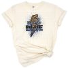 Retro blue striped and leopard print American flag with stars and police theme.